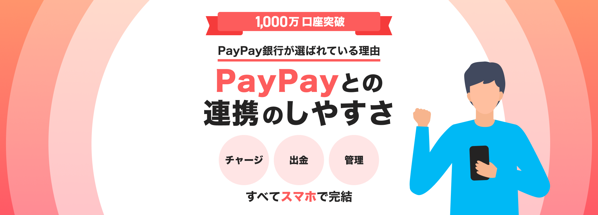 1,000万口座突破 PayPay銀行が選ばれている理由 PayPayとの連携のしやすさ チャージ 出金 管理 すべてスマホで完結