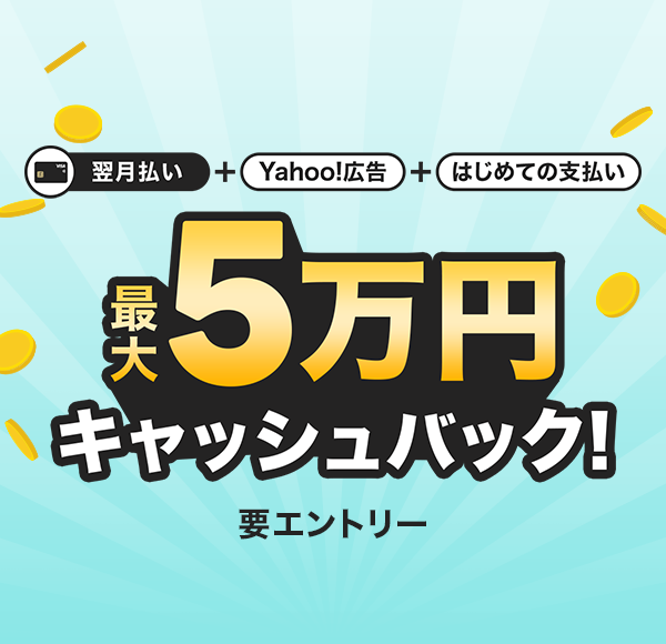 ���������{Yahoo!�L���{�͂��߂Ă̎x���� �ő�5���~�L���b�V���o�b�N�I �v�G���g���[