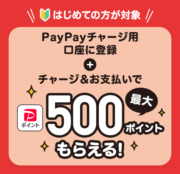 ͂߂Ă̕Ώ PayPay`[Wpɓo^{`[WxPayPay|Cgő500|Cg炦I