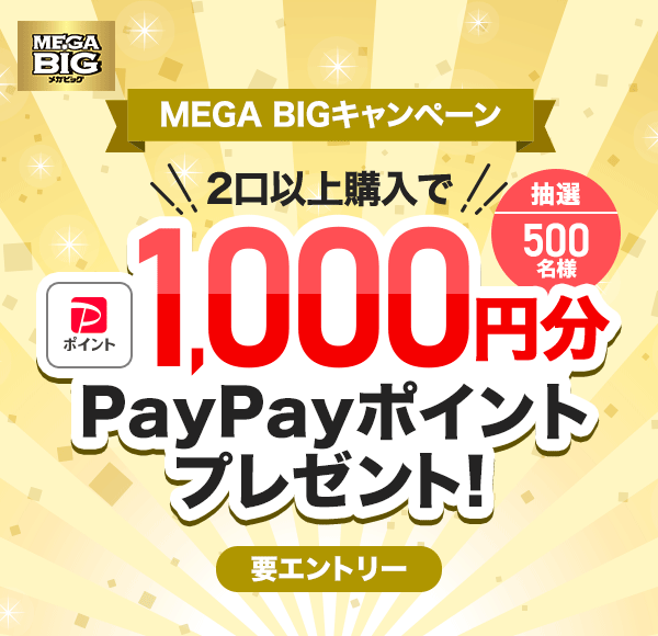 MEGA BIG�L�����y�[�� 2���ȏ�w���Œ��I500���l1,000�~��PayPay�|�C���g�v���[���g�I �v�G���g���[