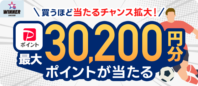 WINNER SOCCER 買うほど当たるチャンス拡大! 最大30,200円分のPayPayポイントが当たる